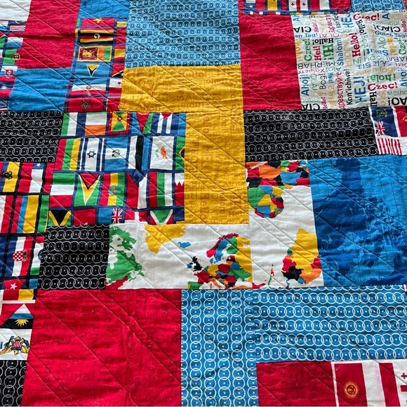 40”x53” Homemade Cotton World Flags Quilt. - Picture 7 of 9